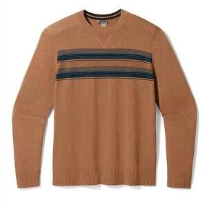 NEW SMARTWOOL men's sparwood stripe crew sweater in fox brown heather